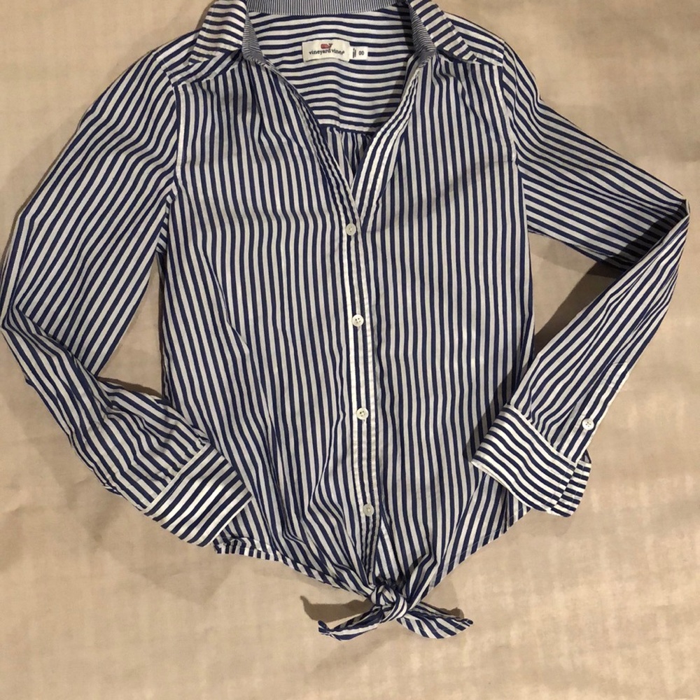 Vineyard Vines Striped Tie-Front Blouse Size 00 - Picture 6 of 6